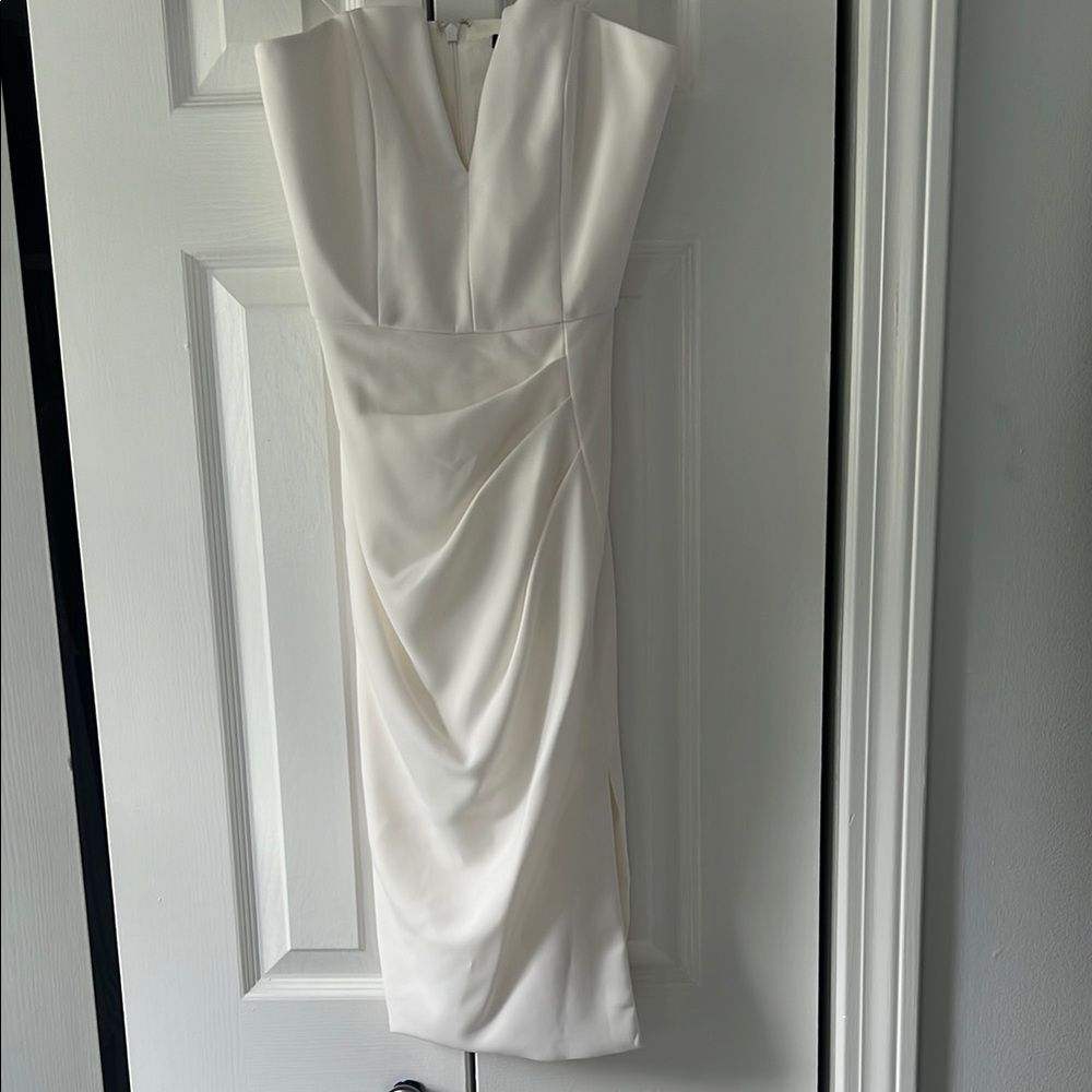 JAYGODFREY White Ruched Sheath Dress V-Neck